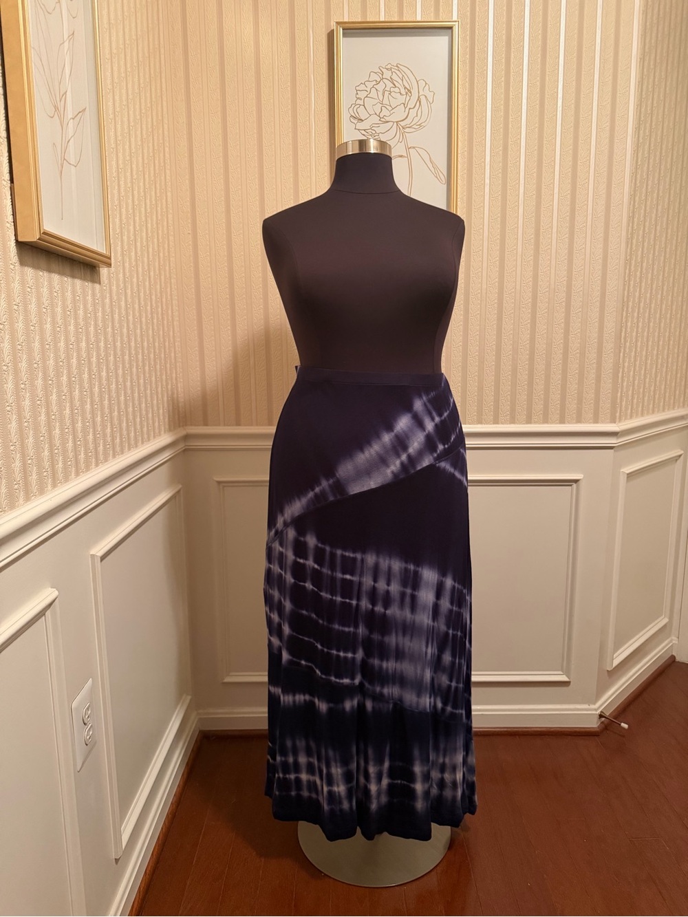 ONE WORLD Navy and White Tie-Dye Maxi Skirt